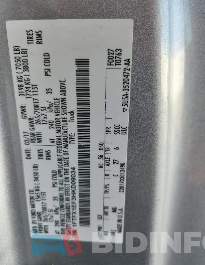 1FTFX1EF3HKD09034 Photo# 12