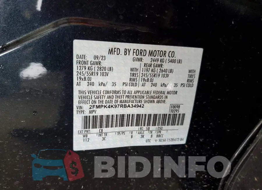 2FMPK4K97RBA34942 Photo# 13
