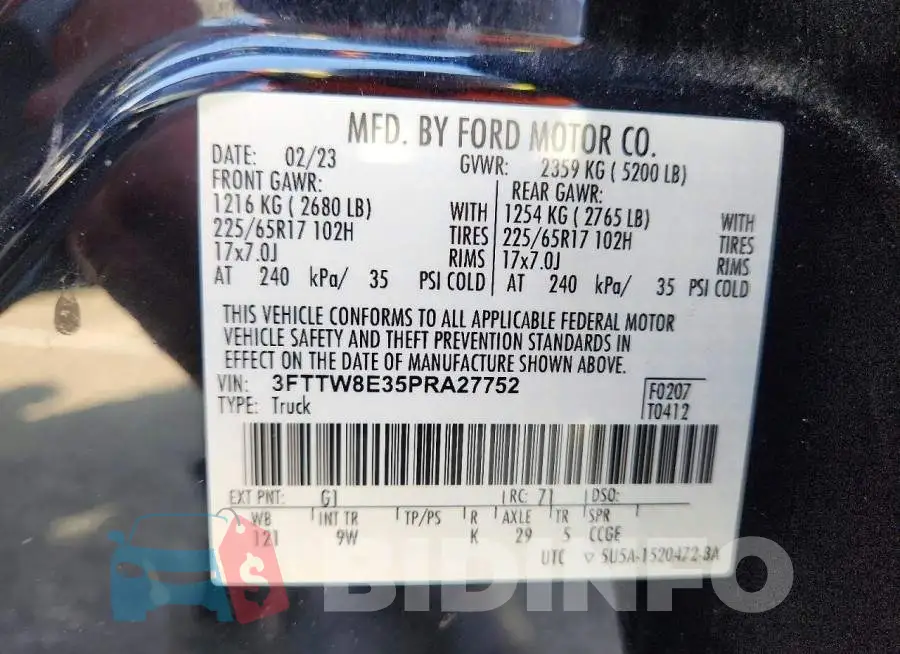 3FTTW8E35PRA27752 Photo# 12