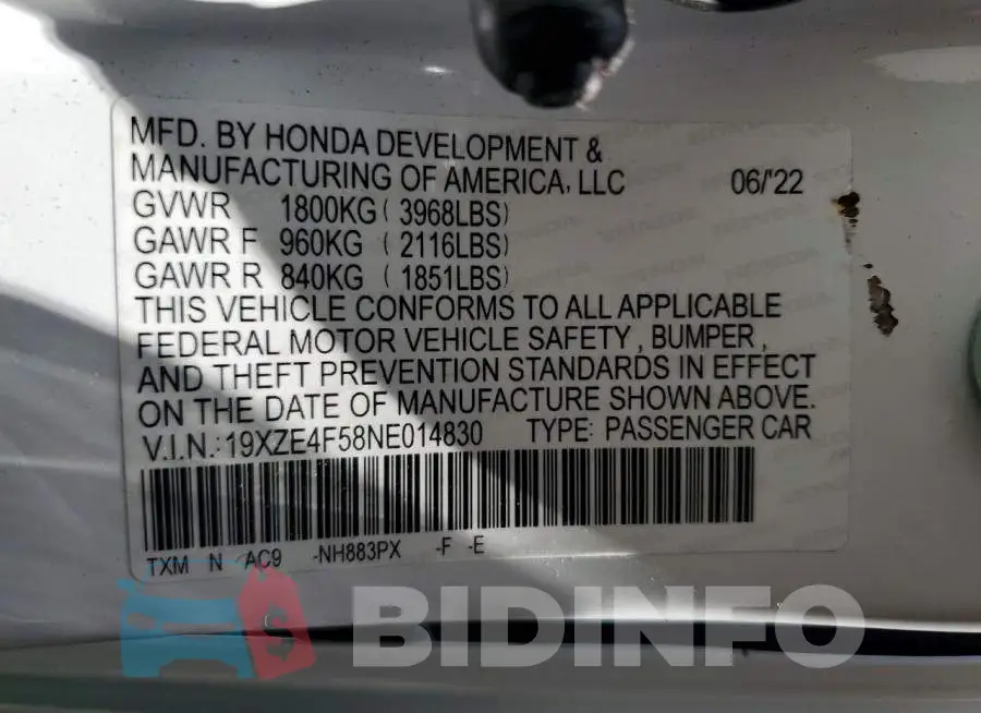 19XZE4F58NE014830 Photo# 12