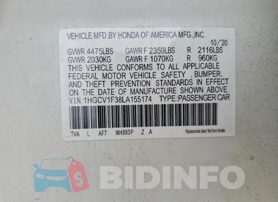 1HGCV1F38LA155174 Photo# 12