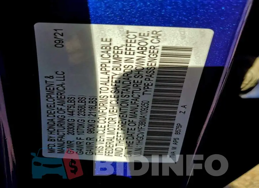 1HGCV1F38MA109250 Photo# 12