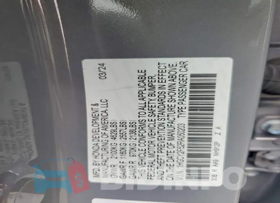 1HGCY2F52RA050203 Photo# 12