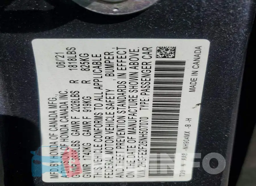 2HGFE2F26NH507070 Photo# 12