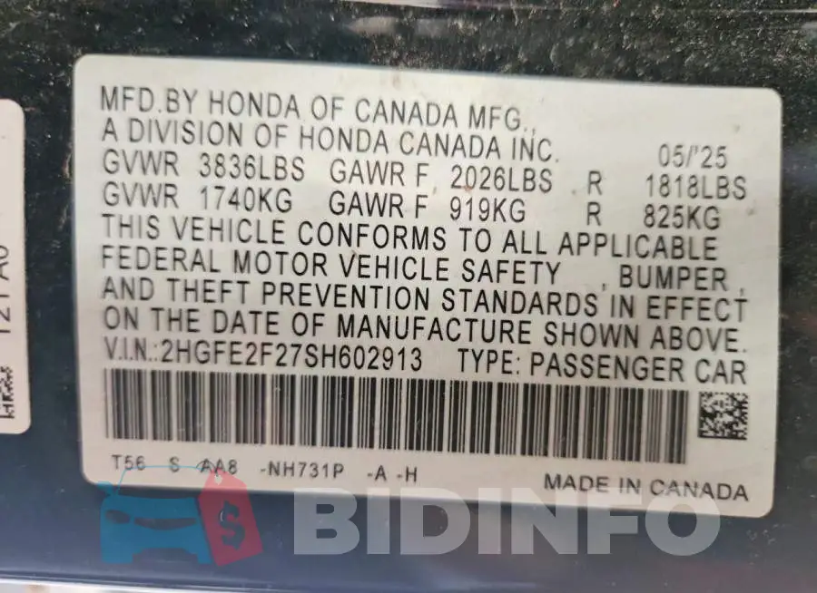 2HGFE2F27SH602913 Photo# 12