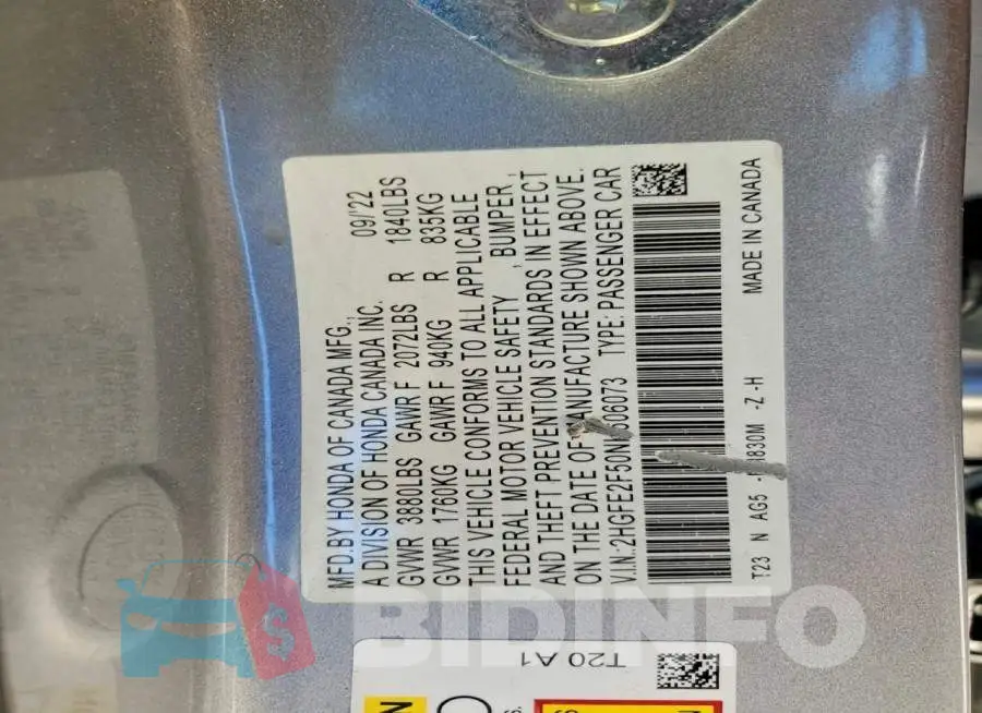 2HGFE2F50NH606073 Photo# 12