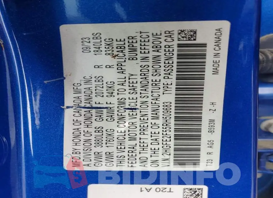 2HGFE2F55RH509683 Photo# 12