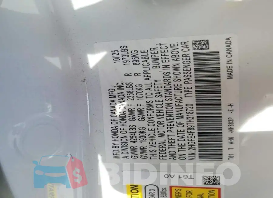 2HGFE4F89TH318720 Photo# 12