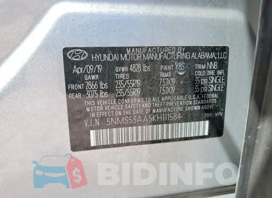 5NMS53AA5KH111584 Photo# 13