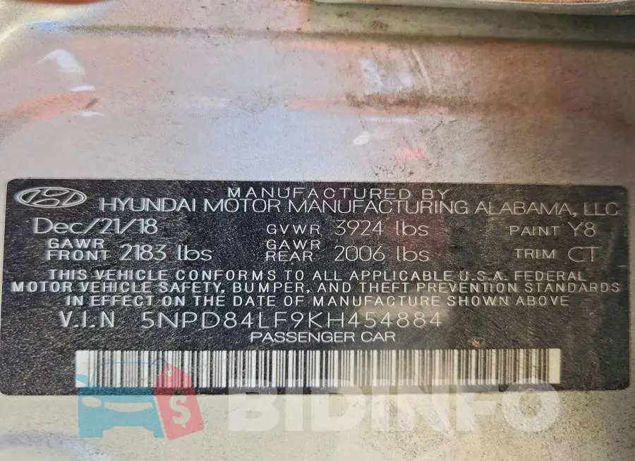 5NPD84LF9KH454884 Photo# 12
