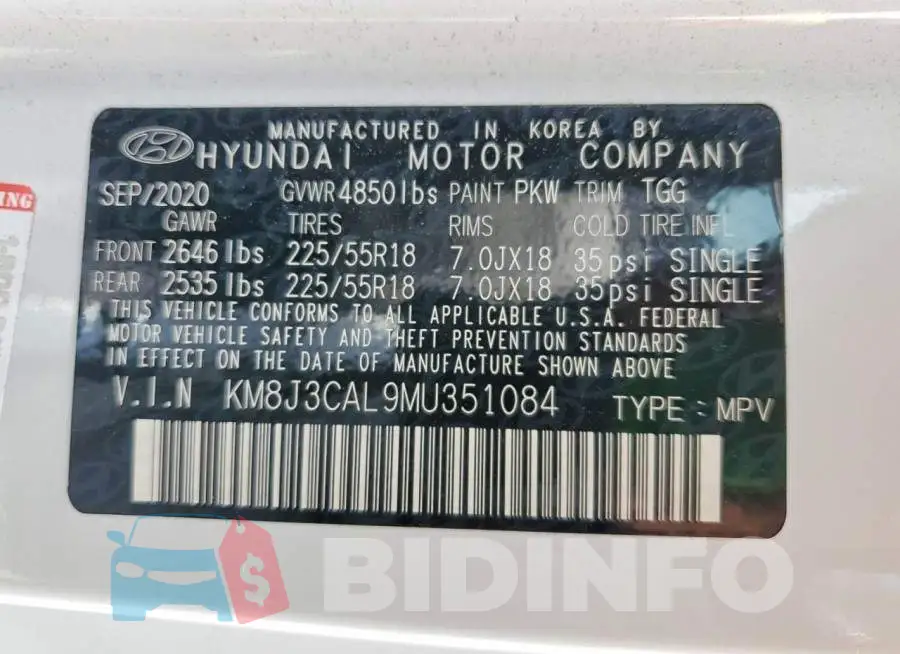 KM8J3CAL9MU351084 Photo# 13