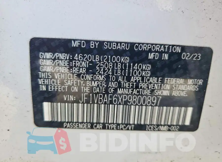 JF1VBAF6XP9800897 Photo# 13