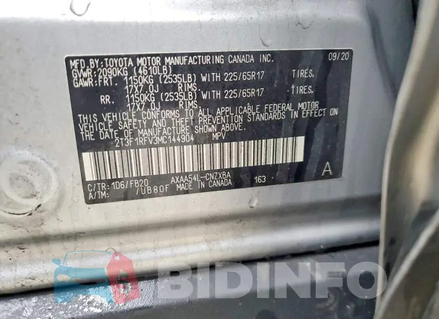 2T3F1RFV3MC144904 Photo# 13