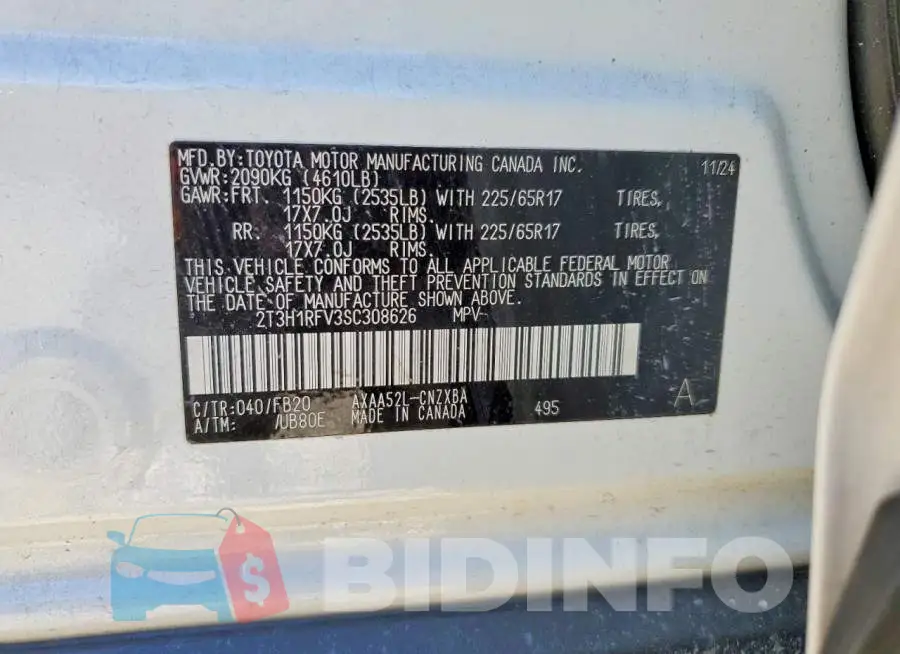 2T3H1RFV3SC308626 Photo# 12