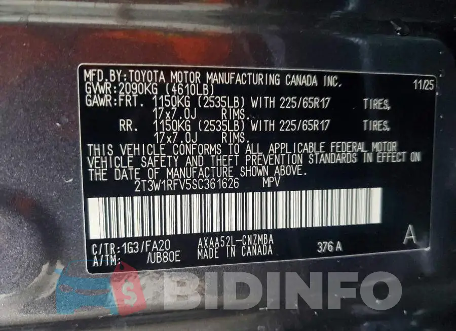 2T3W1RFV5SC361626 Photo# 13