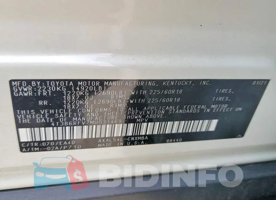 4T3B6RFV7MU031469 Photo# 14