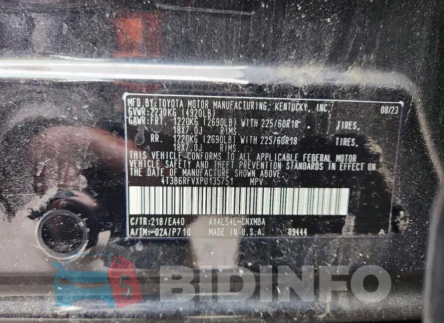 4T3B6RFVXPU135751 Photo# 14