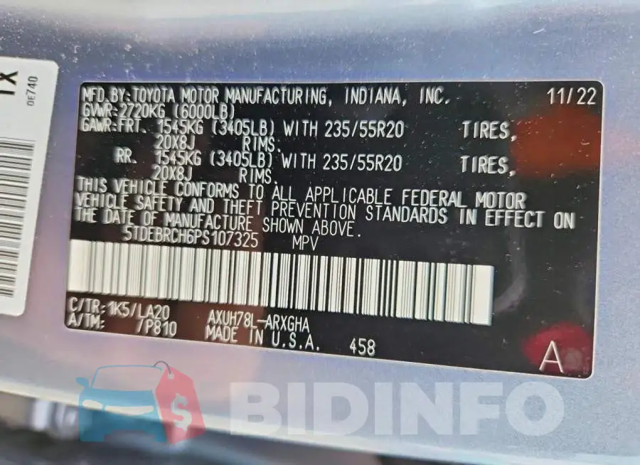 5TDEBRCH6PS107325 Photo# 13