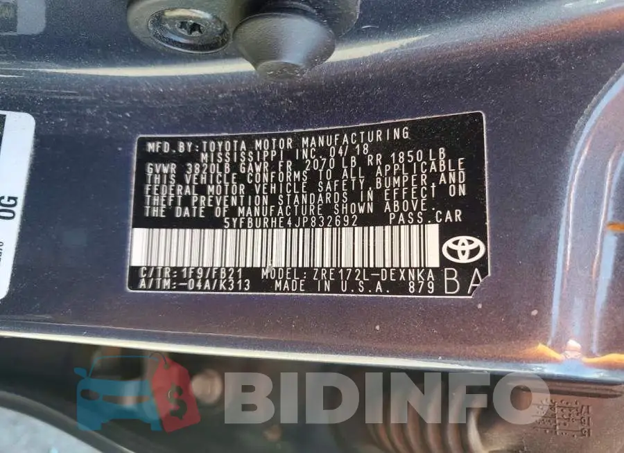 5YFBURHE4JP832692 Photo# 12