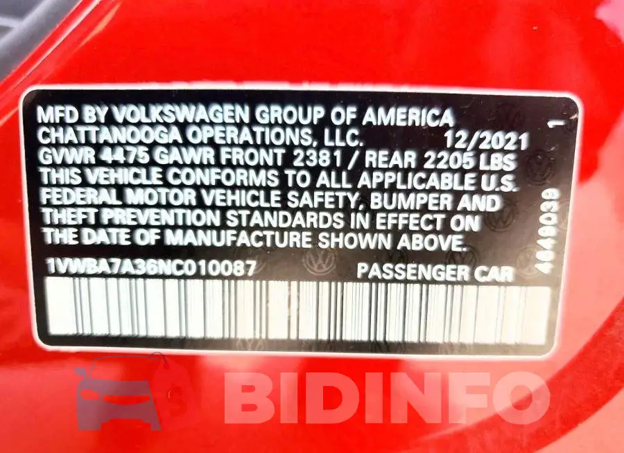 1VWBA7A36NC010087 Photo# 12