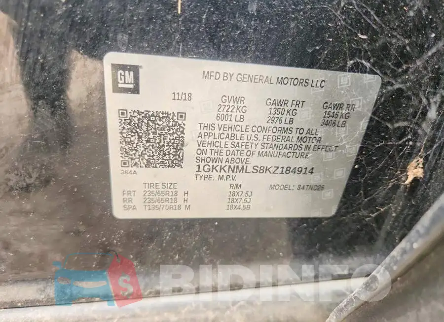 1GKKNMLS8KZ184914 Photo# 13