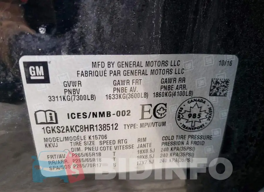 1GKS2AKC8HR138512 Photo# 13