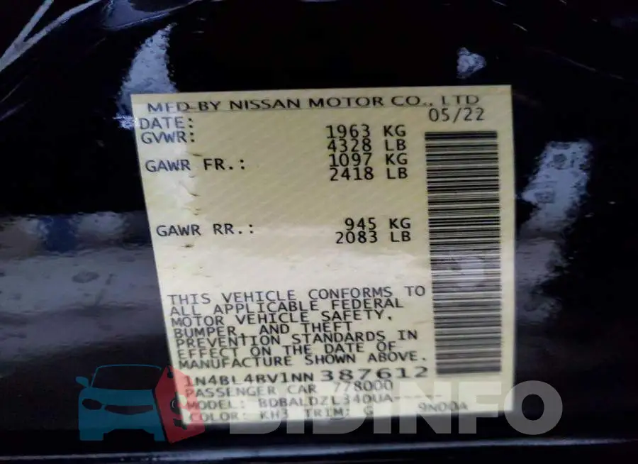 1N4BL4BV1NN387612 Photo# 12