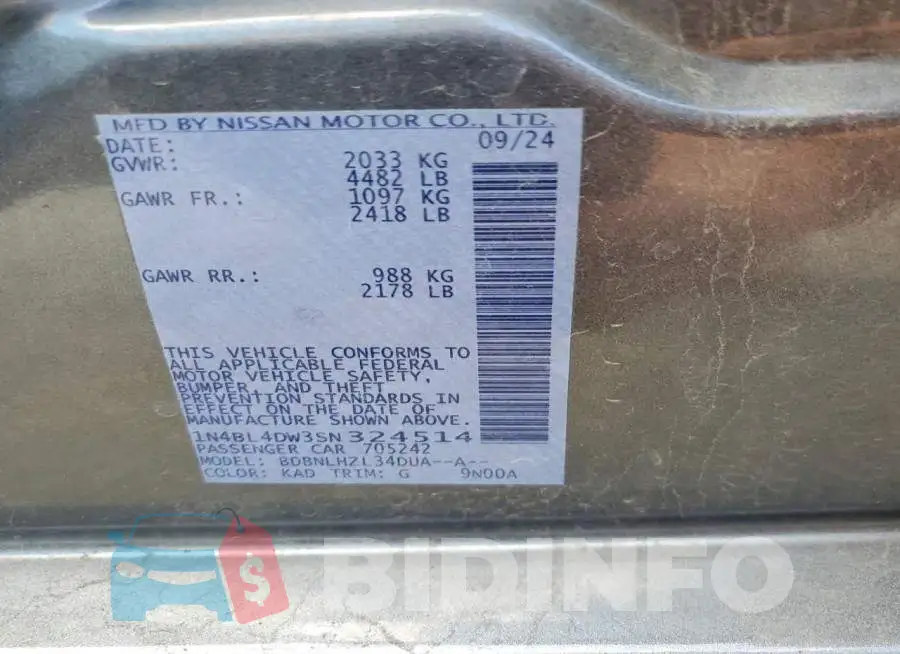 1N4BL4DW3SN324514 Photo# 12