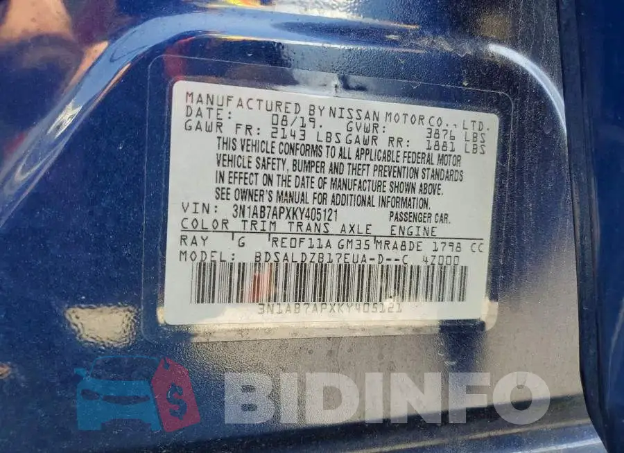 3N1AB7APXKY405121 Photo# 12