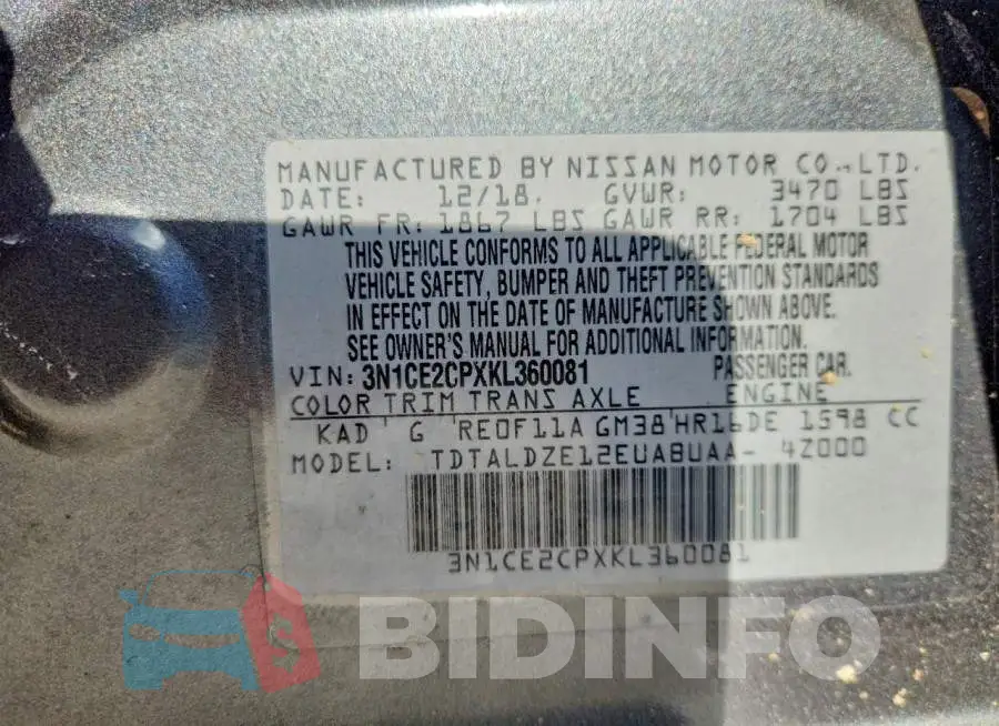 3N1CE2CPXKL360081 Photo# 12
