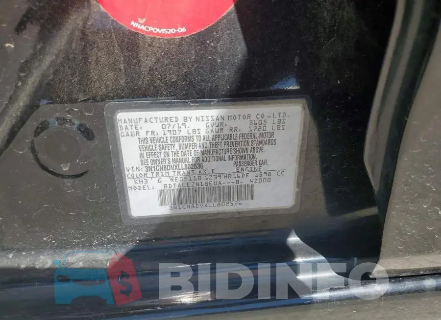 3N1CN8DVXLL802536 Photo# 12