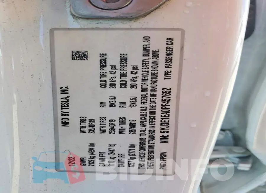5YJ3E1EA0PF457652 Photo# 12