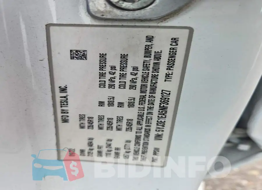 5YJ3E1EA5NF369127 Photo# 13