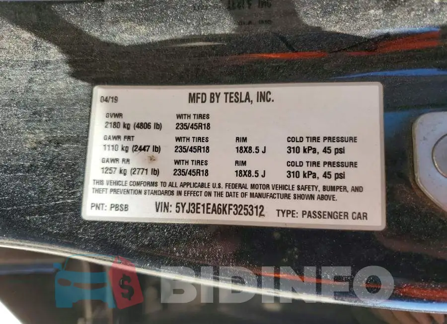 5YJ3E1EA6KF325312 Photo# 13