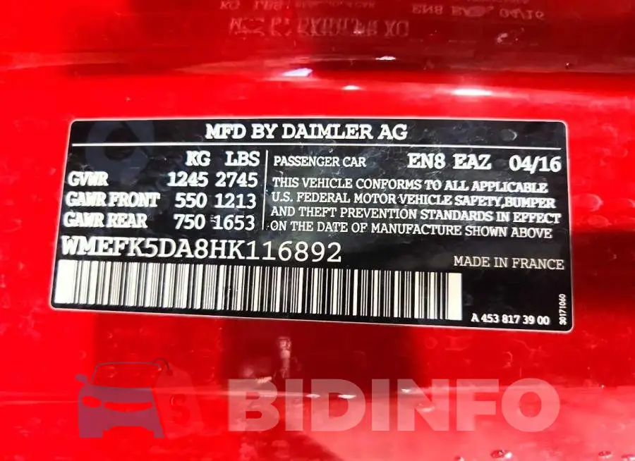 WMEFK5DA8HK116892 Photo# 13