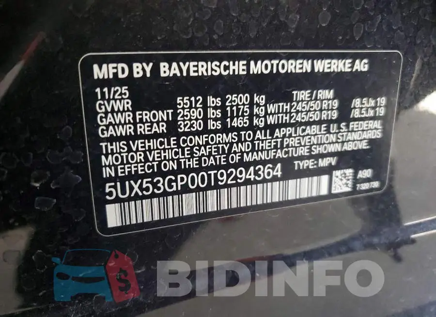 5UX53GP00T9294364 Photo# 12