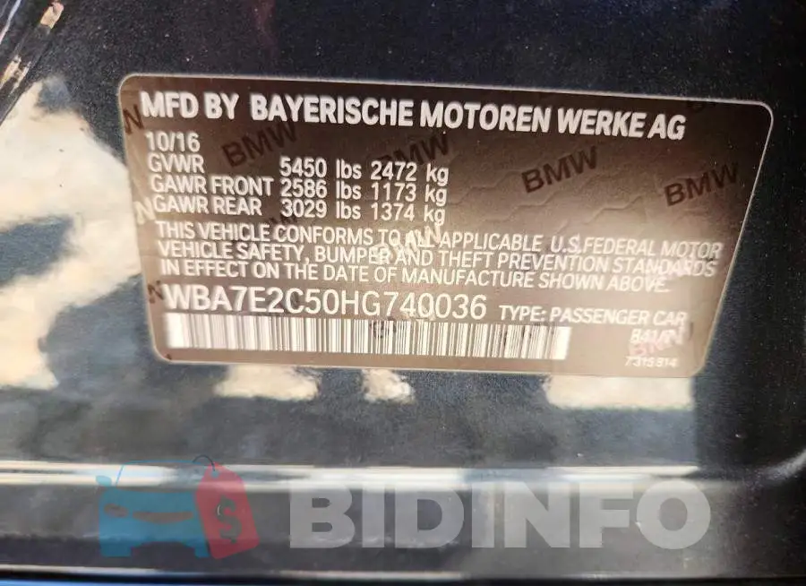 WBA7E2C50HG740036 Photo# 12