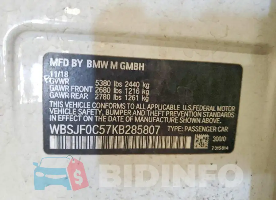 WBSJF0C57KB285807 Photo# 12