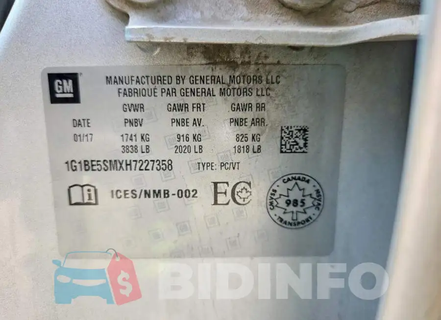 1G1BE5SMXH7227358 Photo# 12