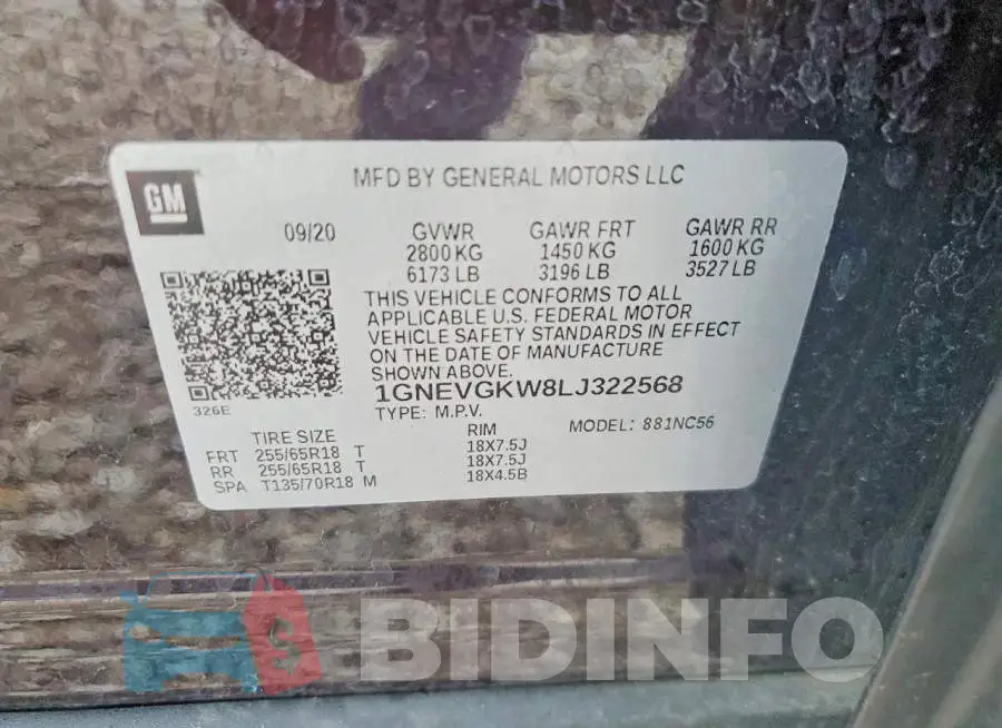 1GNEVGKW8LJ322568 Photo# 14