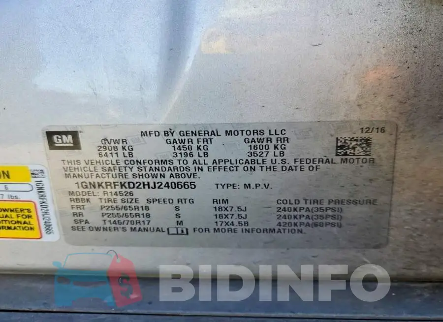 1GNKRFKD2HJ240665 Photo# 13
