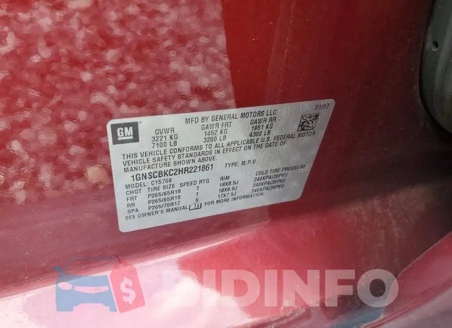 1GNSCBKC2HR221861 Photo# 13