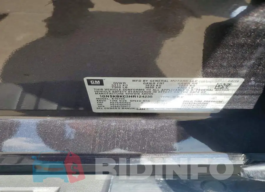 1GNSKBKC3HR124235 Photo# 13
