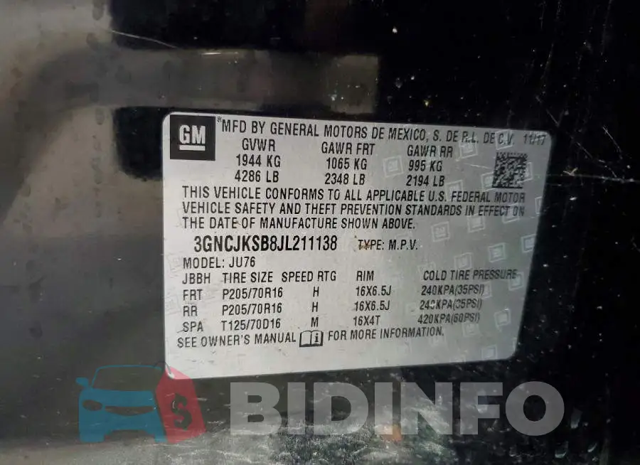 3GNCJKSB8JL211138 Photo# 12