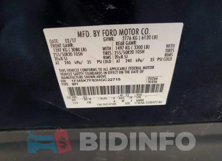 1FM5K7F83HGC22715 Photo# 13