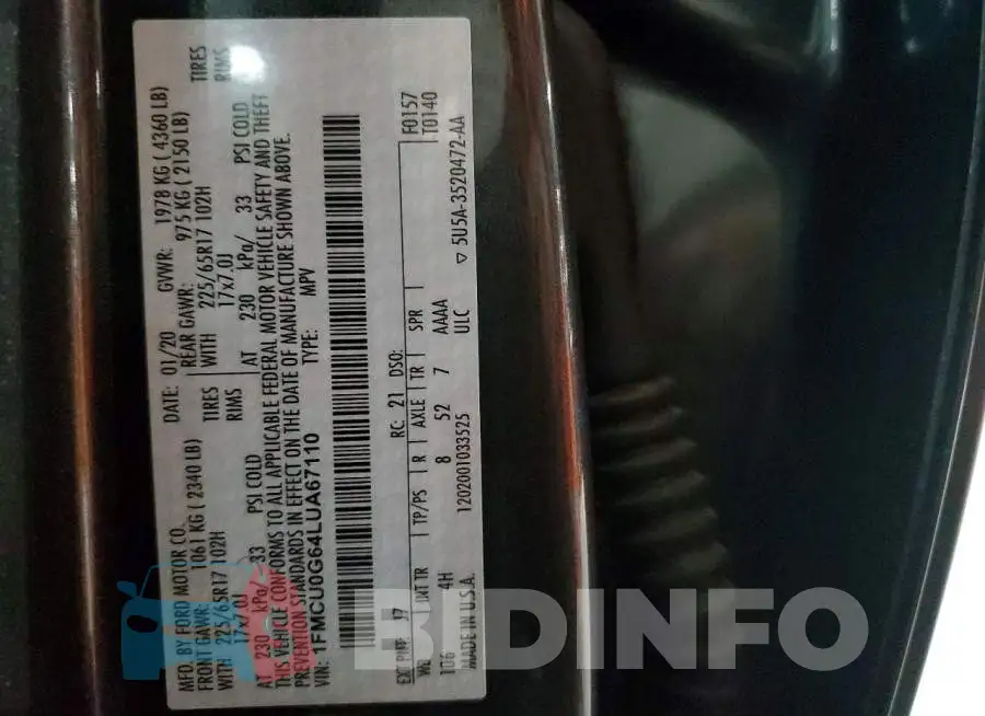 1FMCU0G64LUA67110 Photo# 12