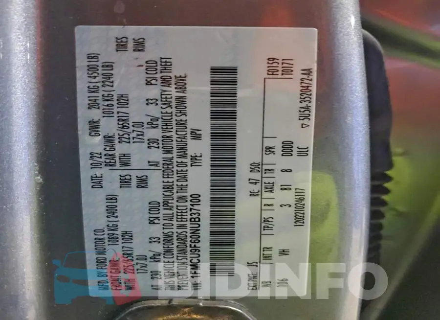 1FMCU9F60NUB37100 Photo# 13
