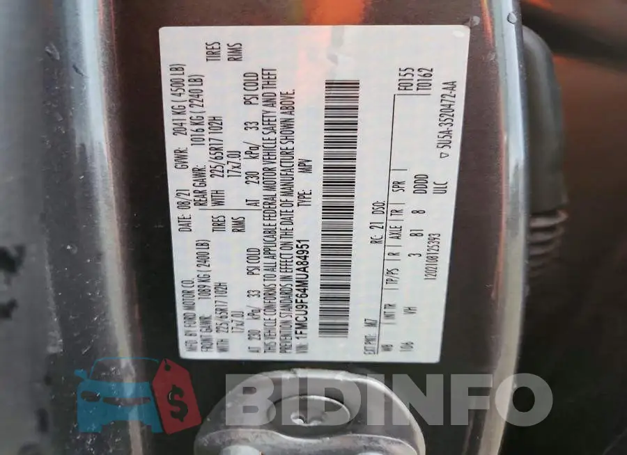 1FMCU9F64MUA84951 Photo# 14