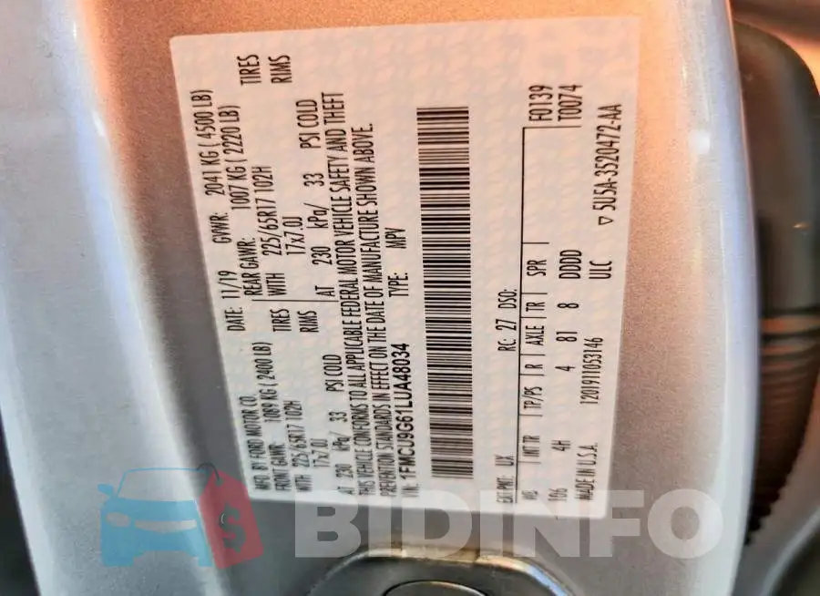 1FMCU9G61LUA48034 Photo# 13