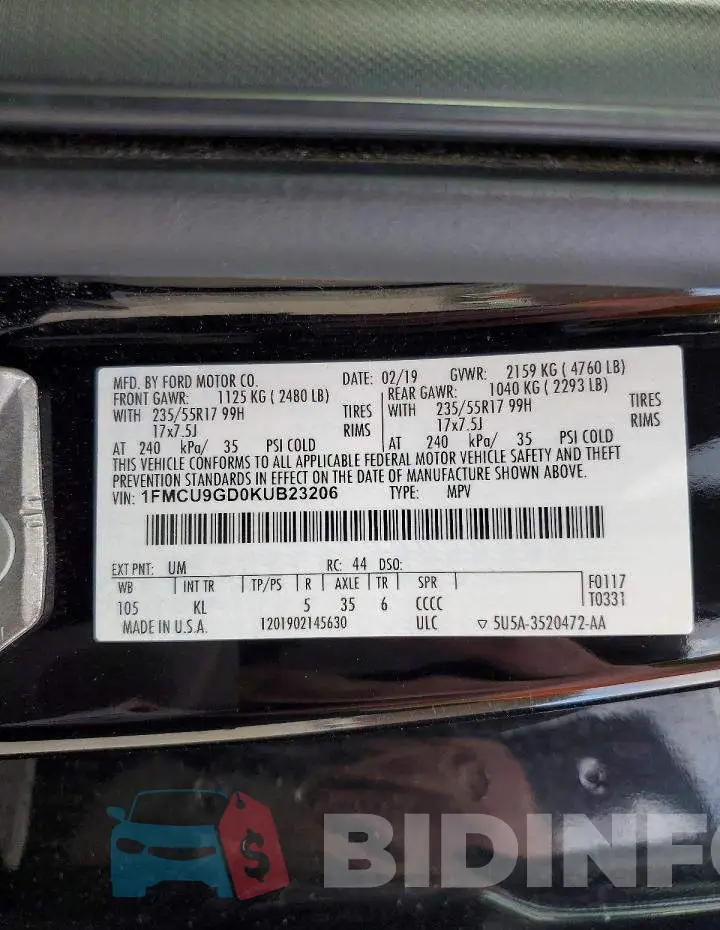 1FMCU9GD0KUB23206 Photo# 14